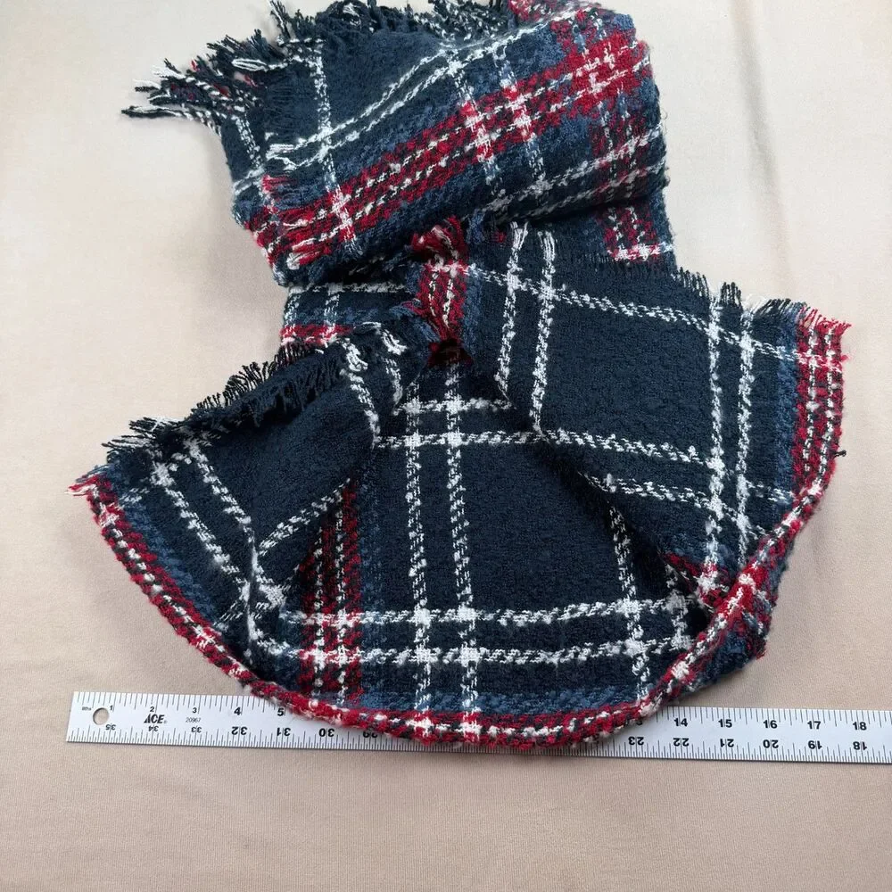 Alexis Bendel Plaid Scarf & Gloves 2 Pc Set Navy Red White Soft Cozy New